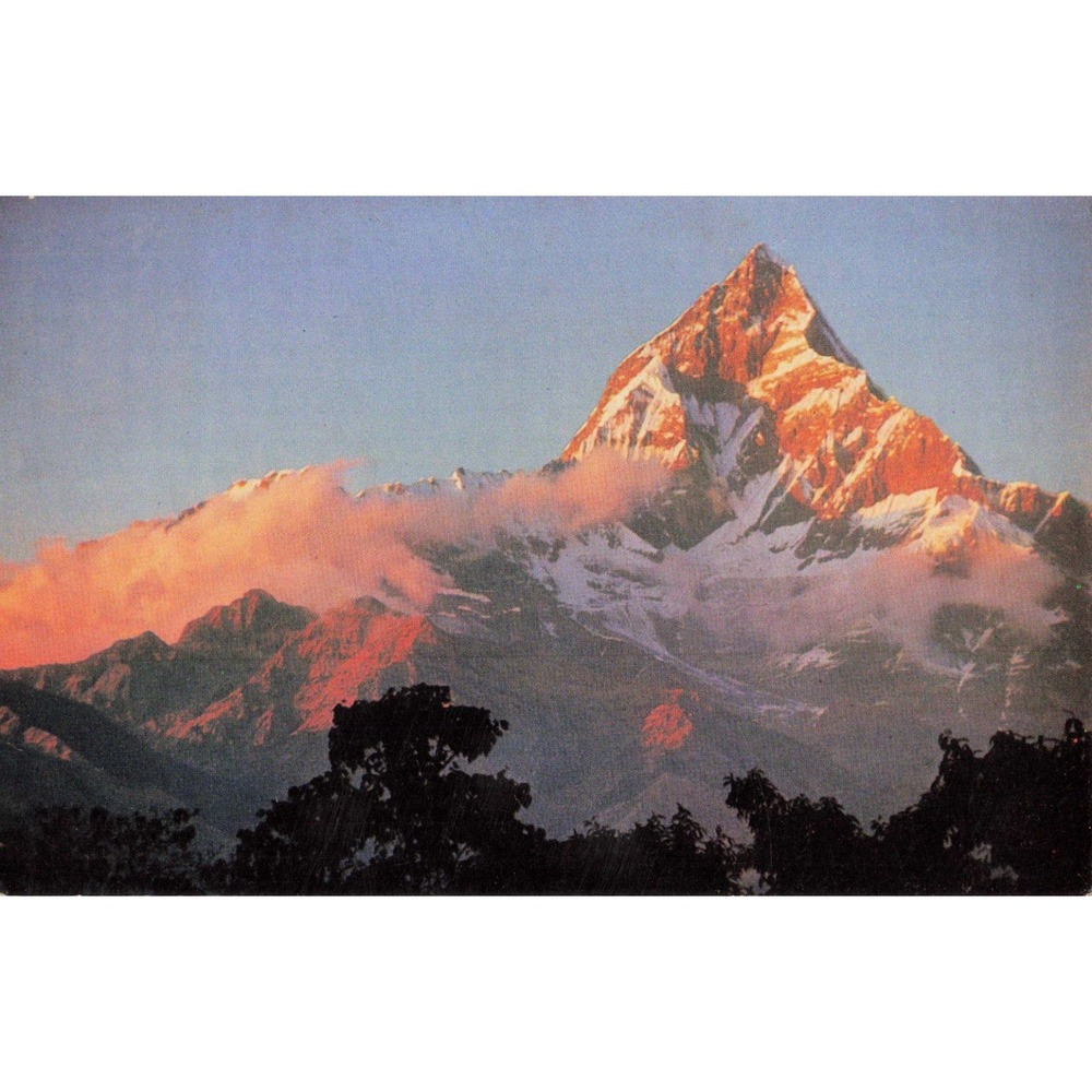 Vtg 1970 Machhapuchhare Peak Nepal Postcard Pokhara Fish Tail Mountain Sunset - Picture 1 of 2